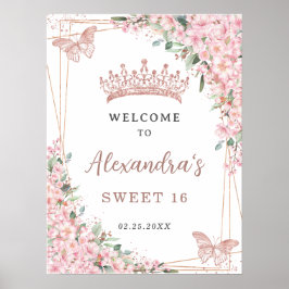 Cherry Blommar Ro Guld Butterflies Sweet 16 Poster