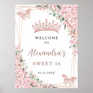 Cherry Blommar Ro Guld Butterflies Sweet 16 Poster