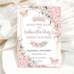 Cherry Blommar Ro Guld Butterflies Sweet 16 Spara Datumet<br><div class="desc">Anpassa den här söt blommarna med körsbär Quinceañera / Sweet 16-årsdag spara datumet enkelt och snabbt. Klicka bara på knappen Anpassa den ytterligare för att redigera texterna, ändra typsnitt och typsnitt färg. Med vackra blommar av vattenfärgsbär, blommor, fjärilar från ro guld och ett ro guld-geometriskt ram. Matchande artiklar tillgängliga i...</div>