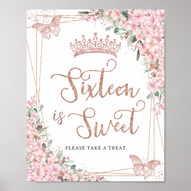 Cherry Blommar Ro Guld Butterflies Sweet Treat Poster (Framsidan)