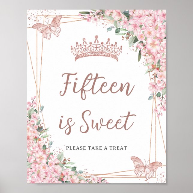 Cherry Blommar Ro Guld Butterflies Sweet Treat Poster (Framsidan)