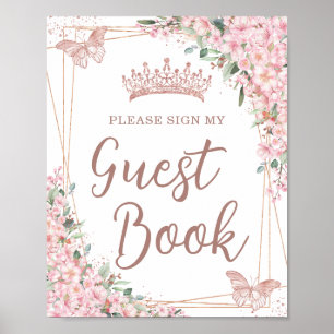 Cherry Blommar Ro Guld Quinceañera Guest Bok Poster
