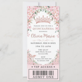 Cherry Blommar Ro Guld Quinceañera VIP Biljett Inbjudningar