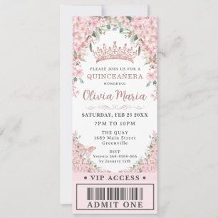 Cherry Blommar Ro Guld Quinceañera VIP Biljett Inbjudningar