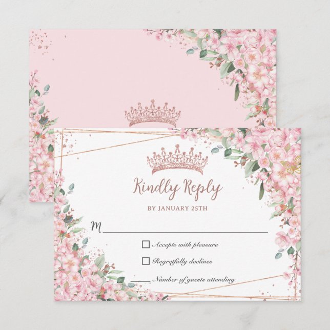 Cherry Blommar Ro Guld Sweet 16 Quinceañera XV OSA Kort (Fram/baksida)