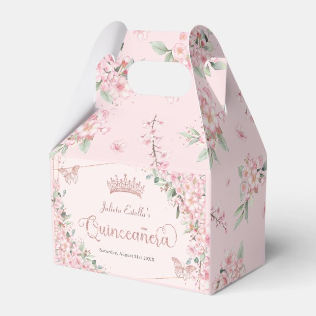 Cherry Blommar Ro Quinceanera Birthday Presentaskar (Framsidan Sidan)