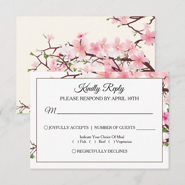 Cherry Blommar Rosa Beige Bröllop OSA Card (Fram/baksida)