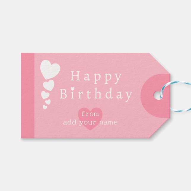 Cherry Blommar Rosa Birthday Hearts Gift Märkres Presentetikett (Framsidan (Horisontell))