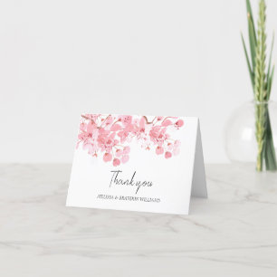 Cherry Blommar Rosa Blommigt Bröllop Tack. Tack Kort