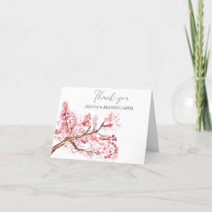 Cherry Blommar Rosa Blommigt Bröllop Tack. Tack Kort