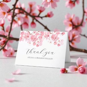 Cherry Blommar Rosa Blommigt Bröllop Tack. Tack Kort