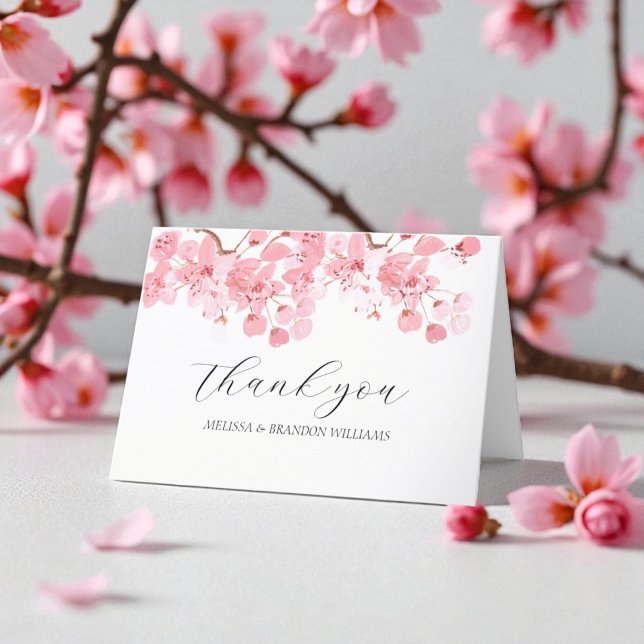 Cherry Blommar Rosa Blommigt Bröllop Tack. Tack Kort (Skapare uppladdad)