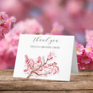 Cherry Blommar Rosa Blommigt Bröllop Tack. Tack Kort