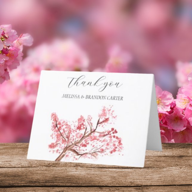 Cherry Blommar Rosa Blommigt Bröllop Tack. Tack Kort (Skapare uppladdad)