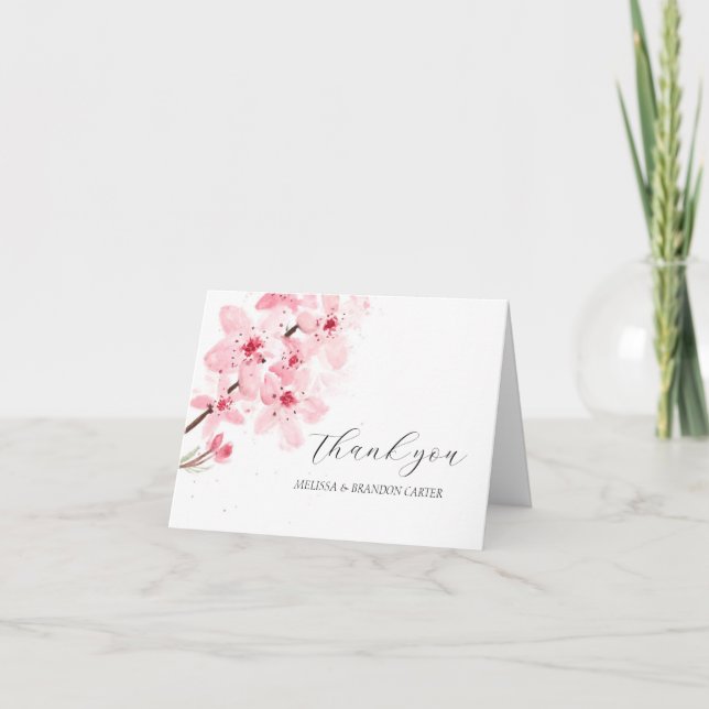 Cherry Blommar Rosa Blommigt Bröllop Tack. Tack Kort (Framsida)