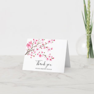 Cherry Blommar Rosa Blommigt Bröllop Tack. Tack Kort