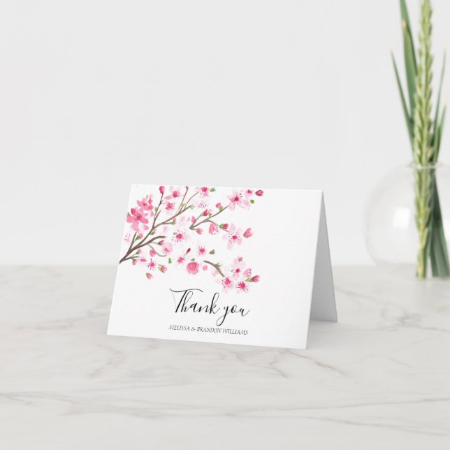 Cherry Blommar Rosa Blommigt Bröllop Tack. Tack Kort (Framsida)