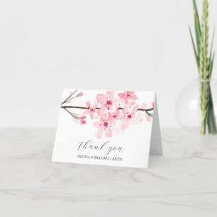 Cherry Blommar Rosa Blommigt Bröllop Tack. Tack Kort