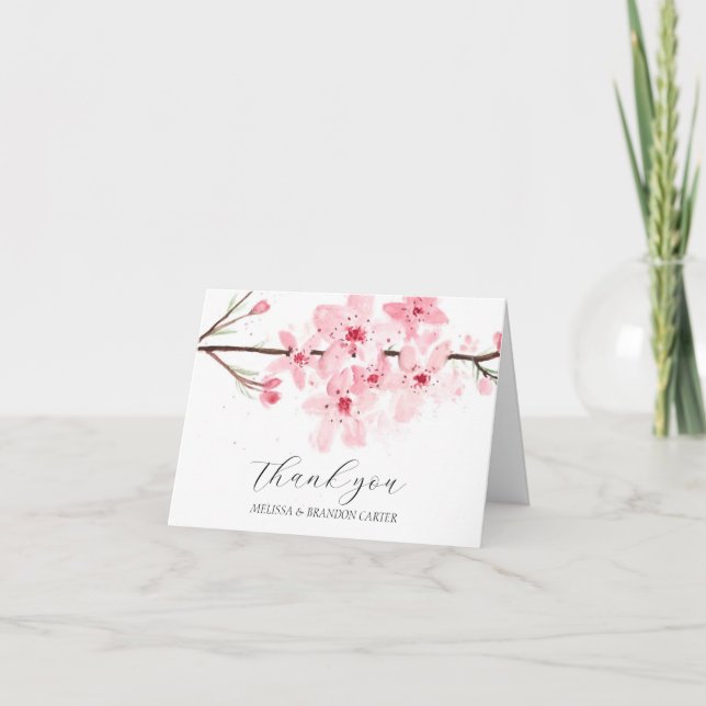 Cherry Blommar Rosa Blommigt Bröllop Tack. Tack Kort (Framsida)