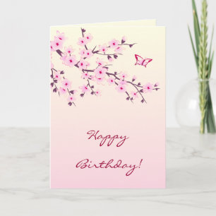 Cherry Blommar Rosa Blommigt Grattis på födelsedag Kort