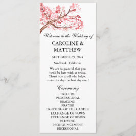 Cherry Blommar Rosa Blommigt Watercolor Bröllop Program