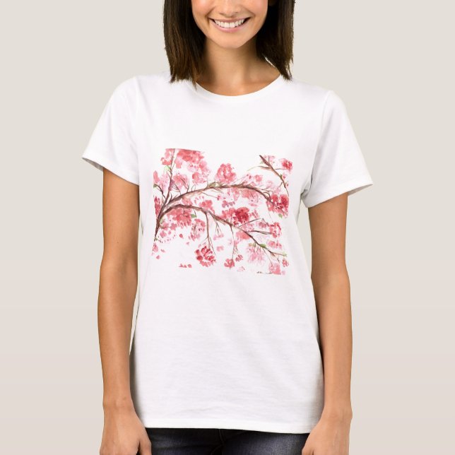 Cherry blommar rosa blommor blommigt Sakura Girly T Shirt (Framsida)