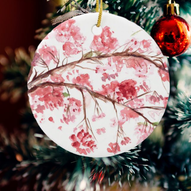 Cherry blommar rosa blommor sakura vattenfärg julgransprydnad keramik (Skapare uppladdad)