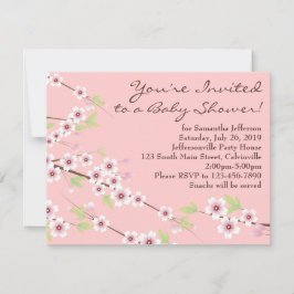 Cherry Blommar Rosa & Brown Baby Shower Inbjudningar