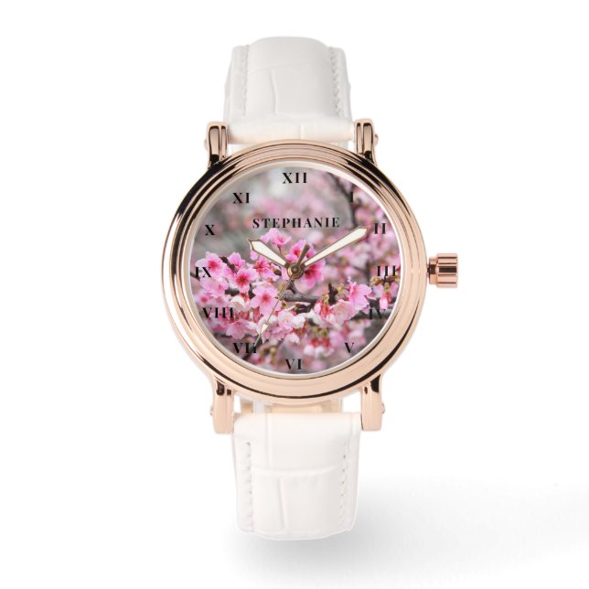 Cherry Blommar Rosa Flower Sakura Springtime Armbandsur (Framsida)