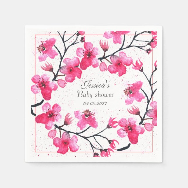 Cherry Blommar Rosa Flowers Baby Shower Girl Pappersservett (Framsidan)