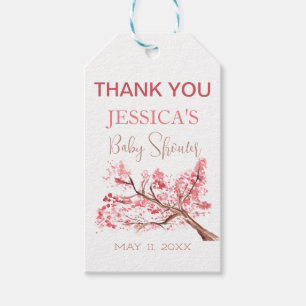 Cherry Blommar Rosa Flowers Baby Shower Girl Presentetikett