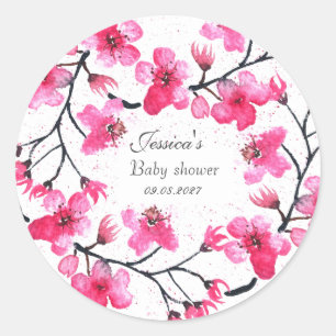 Cherry Blommar Rosa Flowers Baby Shower Girl Runt Klistermärke