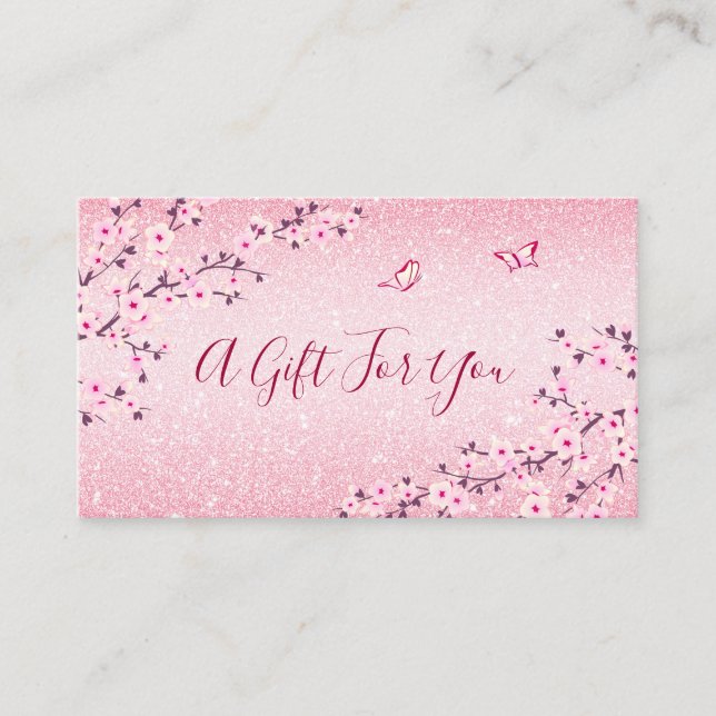 Cherry Blommar Rosa Glitter Gift Card Visitkort (Framsida)