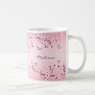 Cherry Blommar Rosa Glitter Monogram Kaffemugg
