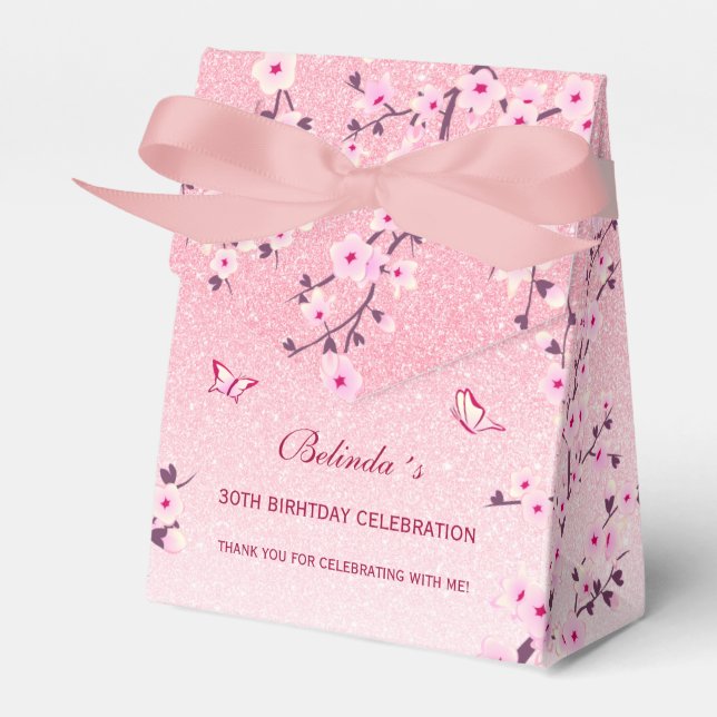 Cherry Blommar Rosa Glitter Tack Birthday Presentaskar (Framsidan Sidan)