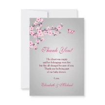Cherry Blommar Rosa Grått Baby Shower Tack