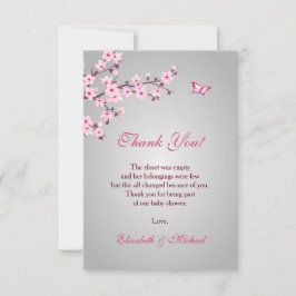 Cherry Blommar Rosa Grått Baby Shower Tack Kort