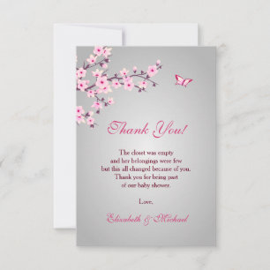 Cherry Blommar Rosa Grått Baby Shower Tack Kort