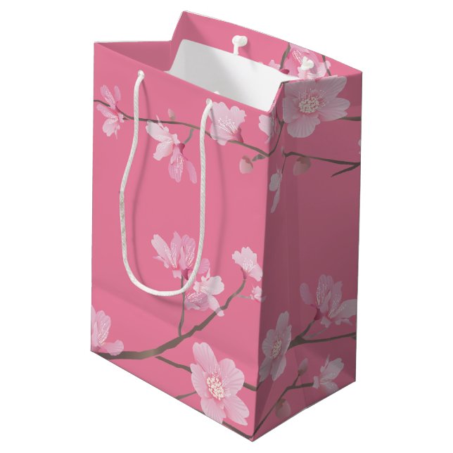 Cherry Blommar - Rosa Medium Gift Bag (Baksidan Vinklad)
