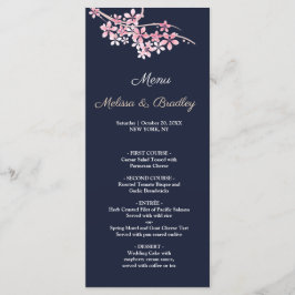 Cherry Blommar Rosa navy blommigt Bröllop Menu Program
