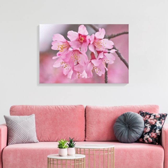 Cherry Blommar Rosa Pastel Bouquet Poster Canvastryck (Insitu (Vardagsrum))