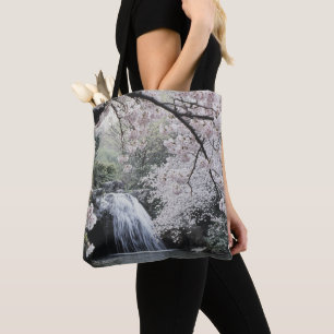 Cherry Blommar Rosa Picturesque Waterfall Tygkasse