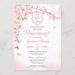 Cherry Blommar Rosa Quinceañera-inbjudan Inbjudningar