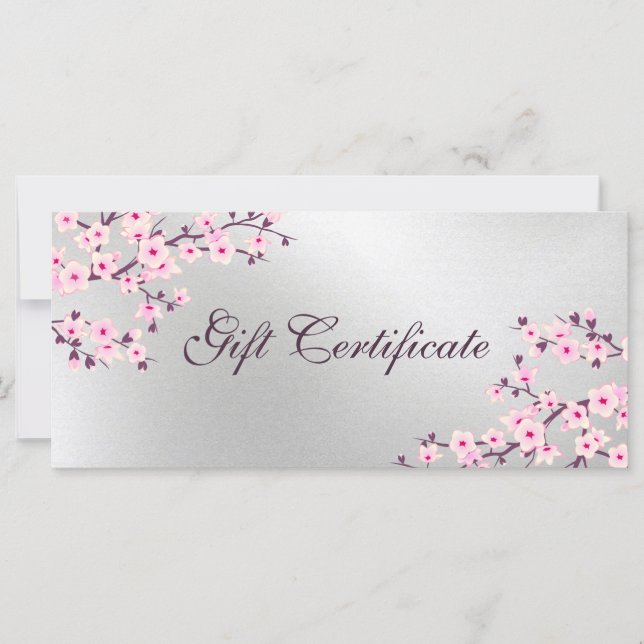 Cherry Blommar Rosa Silver Gift Certificate (Framsida)