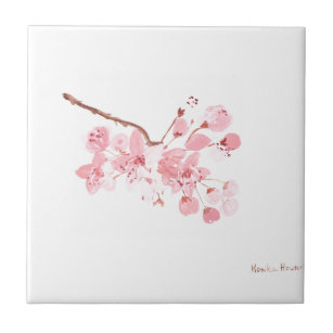 Cherry blommar rosa vattencolor sakura japanska kakelplatta