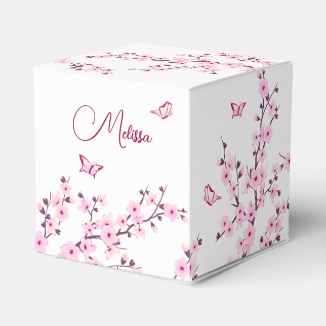 Cherry Blommar Rosa White Anpassningsbar Birthday Presentaskar (Baksidan Sidan)