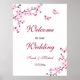Cherry Blommar Rosa White Bröllop Poster