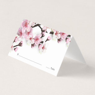 Cherry Blommar Rosa White Bröllop Tält Place Cards Kort