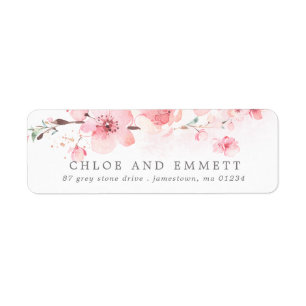 Cherry Blommar Rustic Rosa Blommigt Adress Returadress Etikett
