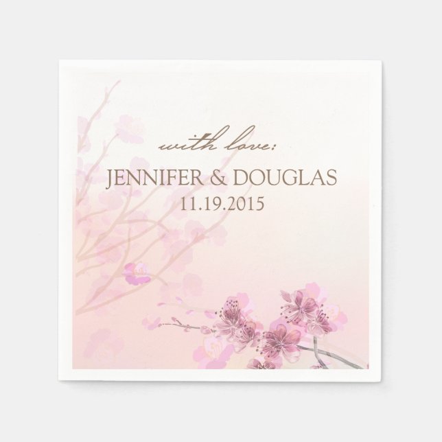Cherry Blommar/Sakura Bröllop Cocktail Napkin Pappersservett (Framsidan)